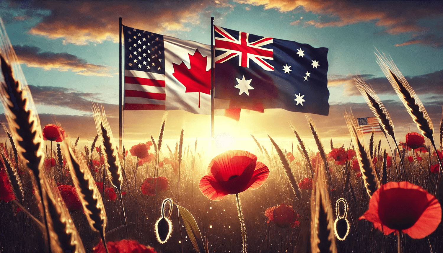 US-American, Canadian and Australian flags