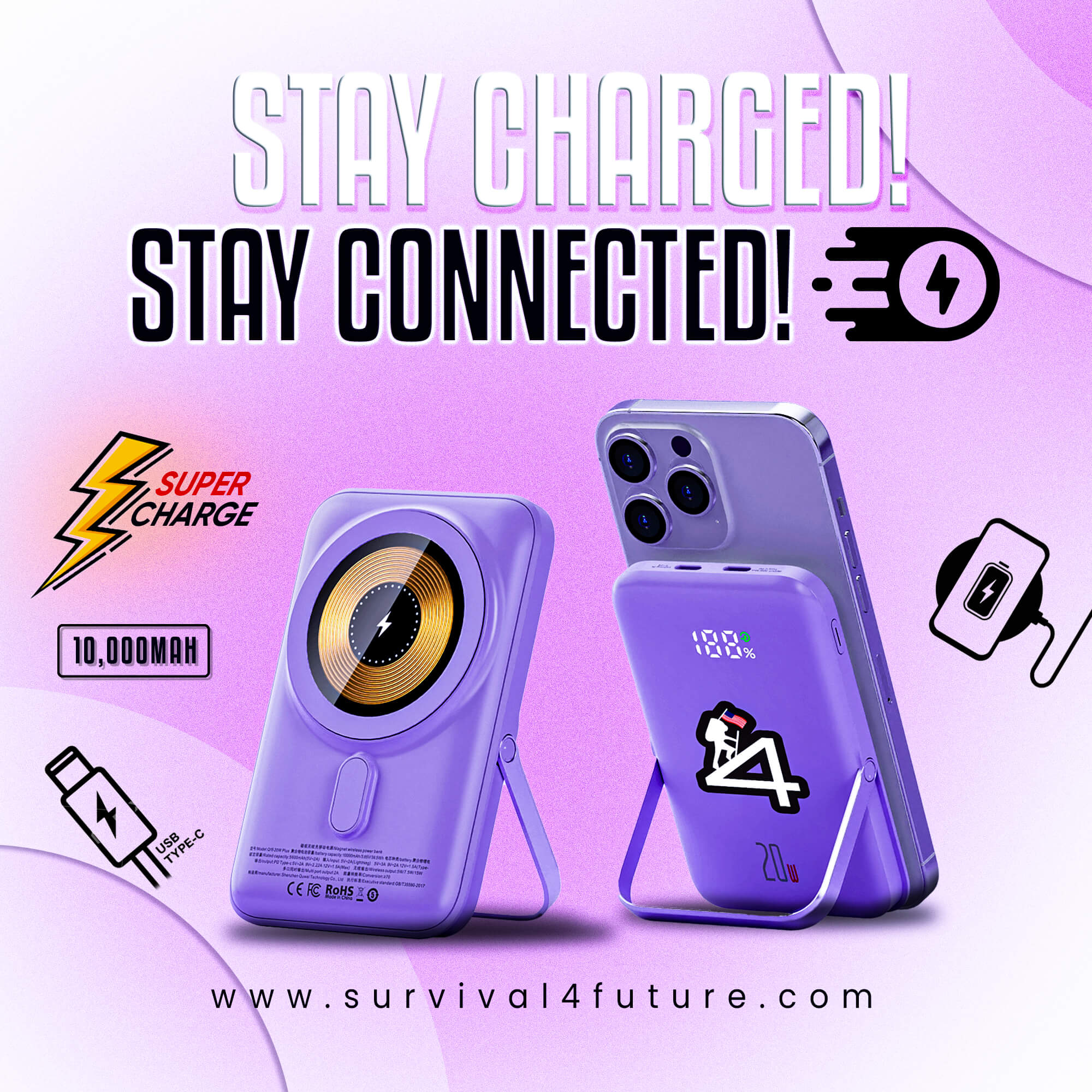 Energy4Future Magnetic Wireless Pro Powerbank 10,000 mAh - survival4future