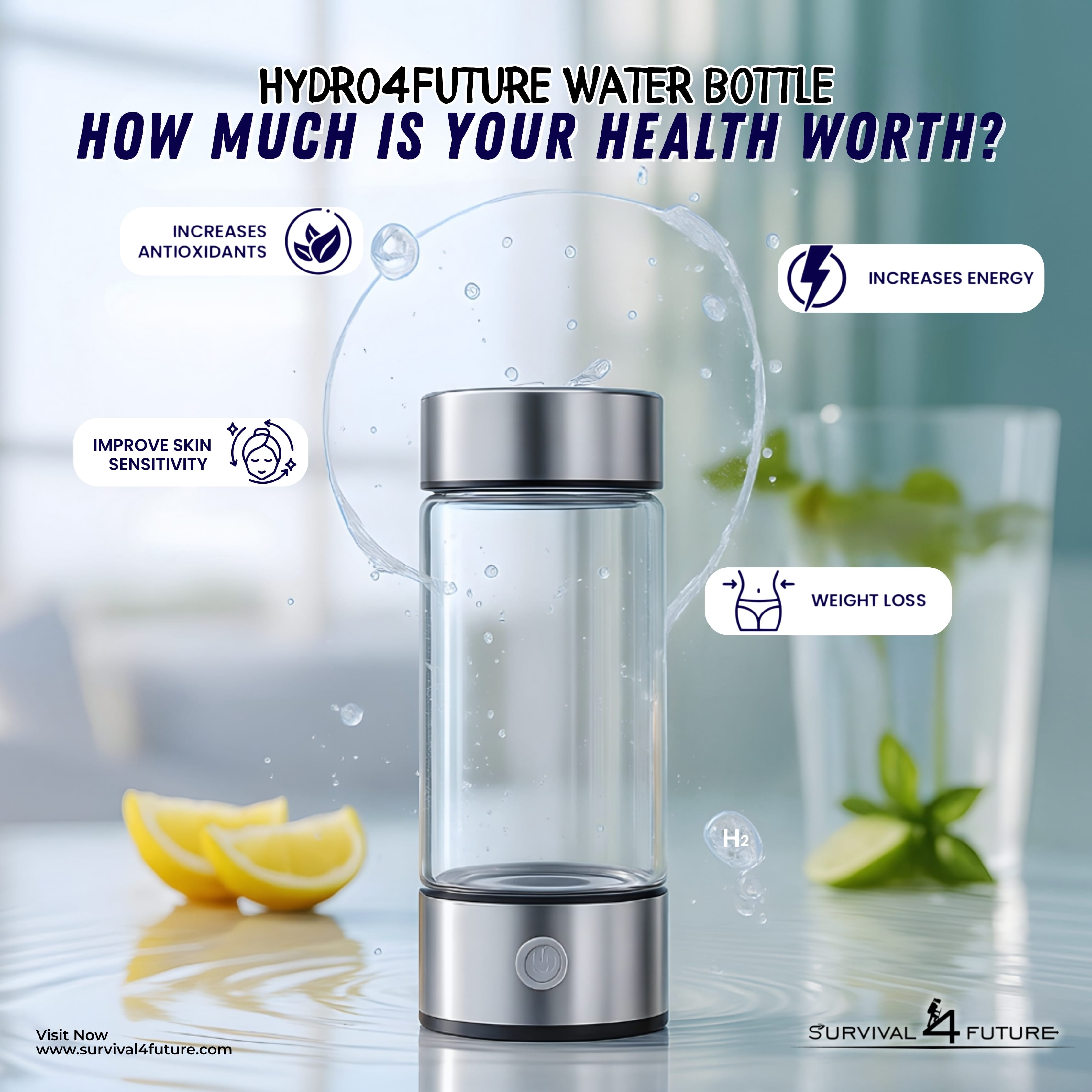 Hydro4Future - Hydrogen Water Bottle for Better Health & More Energy - - survival4future